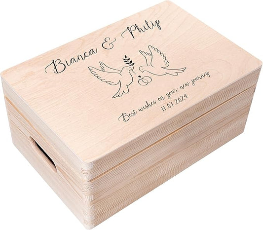 Creative Deco Personalized Wooden Storage Box Wedding Box | 11.8x7.87x5.51in (+-0.5) | Multiple Choice | Hinged Lid Handles Engraving | Gift Box | Rough UNSANDED Keepsake Souvenir Chest