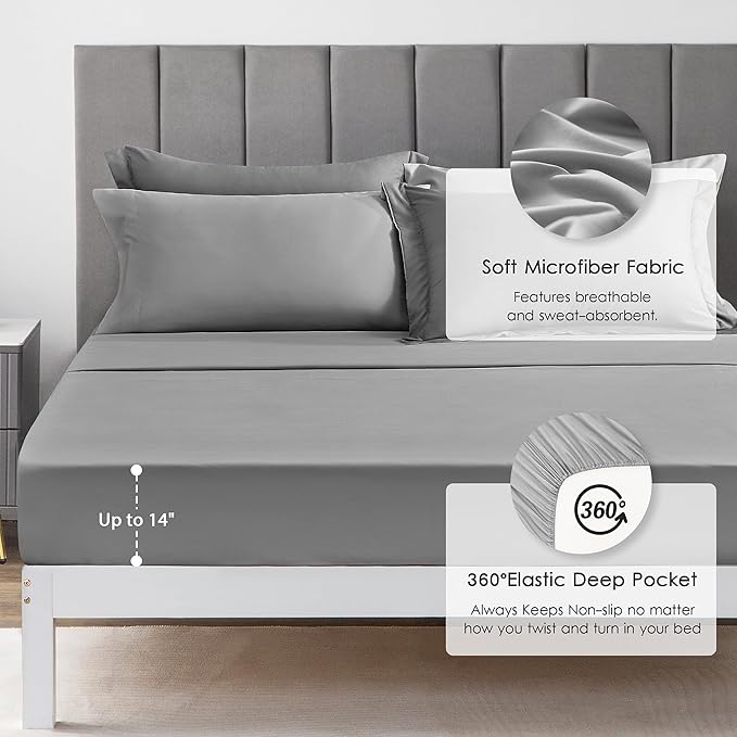 Love's cabin California King Comforter Set Grey, 7 Pieces California King Bed in a Bag, All Season Bedding Sets with 1 Comforter, 1 Flat Sheet, 1 Fitted Sheet, 2 Pillowcase and 2 Pillow Sham | Soft, Breathable, Lightweight, Comfortable