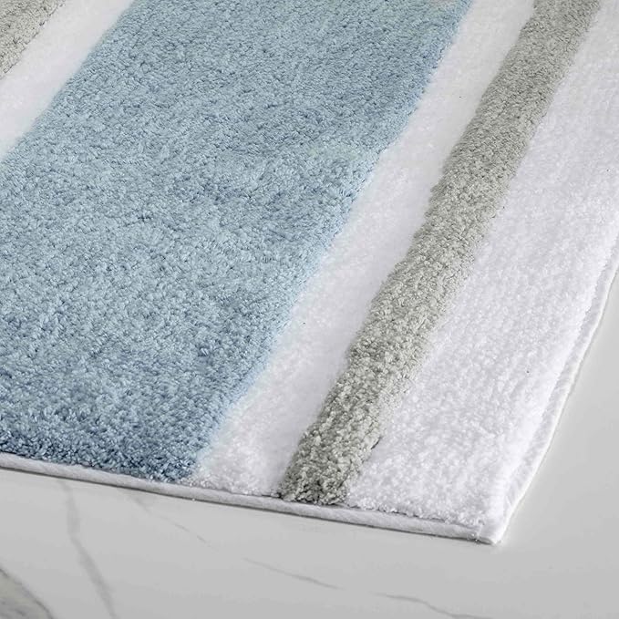 Izod - Bath Mat, Cotton Bath Rug with Non-Skid Latex Backing, Striped Bathroom Decor, Dorm Room Essentials (Clubhouse Blue, 20" x 32")