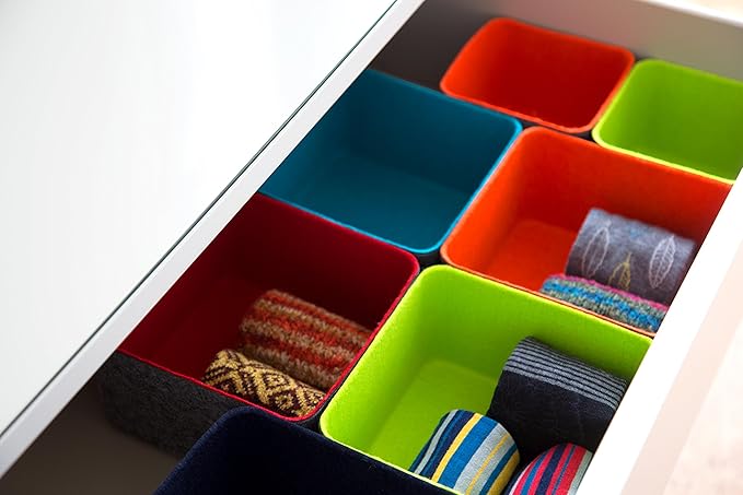 Three by Three Seattle Felt·Like·It! 5x5x4 Inch Felt Storage Bin for Office, Craft Room, Classroom, Living Room, Bedroom Storage (Blue)