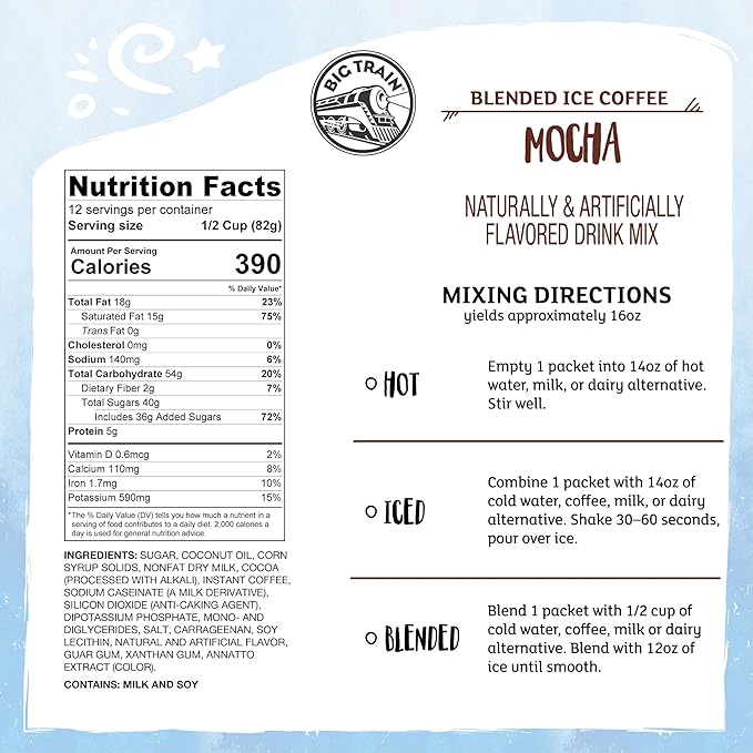 Big Train Mocha Blended Iced Coffee Beverage Mix, 2.9 oz Packets (Pack of 12)