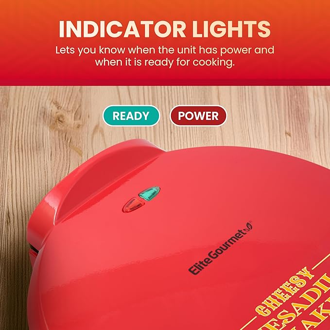 Elite Gourmet EQD-118 Electric Non-Stick 11" Quesadilla Maker,Easy-Slice 6-Wedge,Grilled Cheese Corn Flour Tortilla Snacks,Red,(Pack of 3)