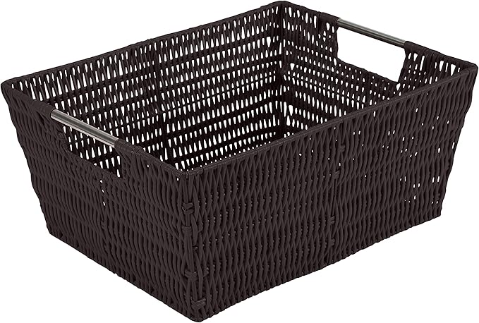 Simplify 3 Piece Set Woven Rattan Tote Baskets | Multi-Size | Handles | Storage & Organization | Toys | Bathroom Accessories | Home | Office | Dorm | Playroom | Closet | Chocolate