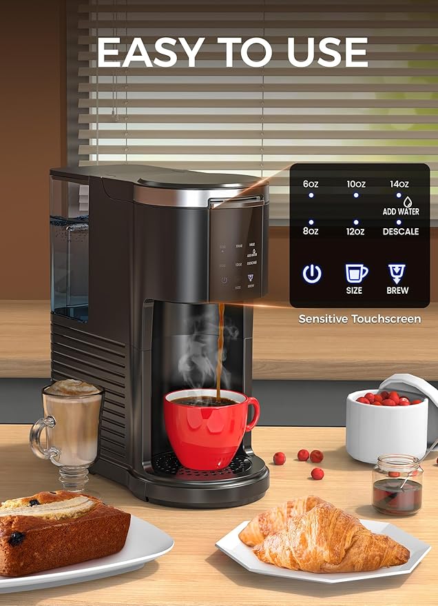 COWSAR Commercial Single Serve Coffee Maker, K Cup Coffee Brewer for Capsule and Ground Coffee, Capsule Coffee Machine with 40 Oz Water Tank, Instant-Heat, 5 Brew Sizes Up To 14 Oz, Satin Black