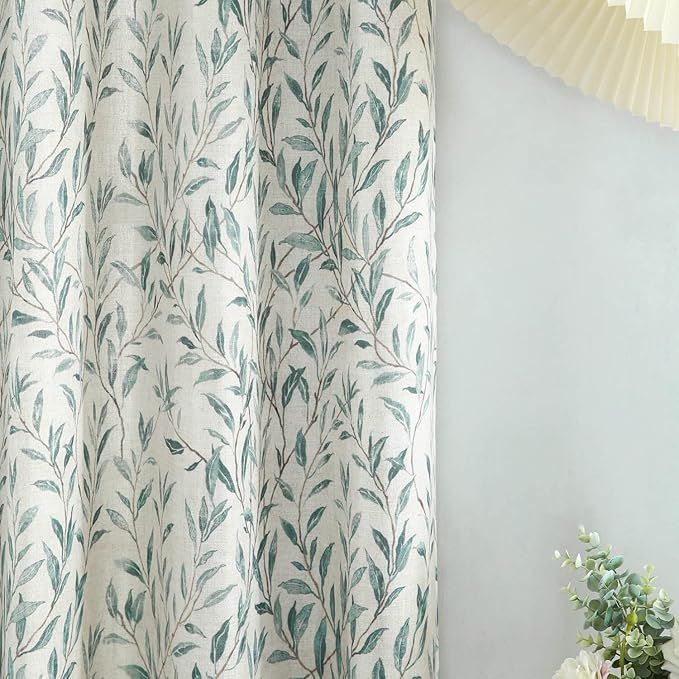 VOGOL Natural Curtains & Drapes for Living Room, 54 Inch Length Lovely Leaves Pattern Window Treatment, Rod Pocket Top for Living Room Bedroom Kitchen, 42 x 54 Inch, 2 Panels