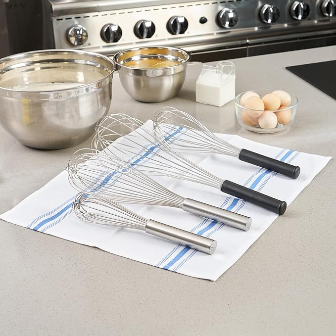Restaurantware Met Lux 14 Inch x 3.7 Inch Baking Whisk, 1 With Ergonomic Handle Metal Whisk - Dishwasher-Safe, Corrosion-Resistant, Stainless Steel Whisk For Baking, For Whipping, Baking, Or Cooking