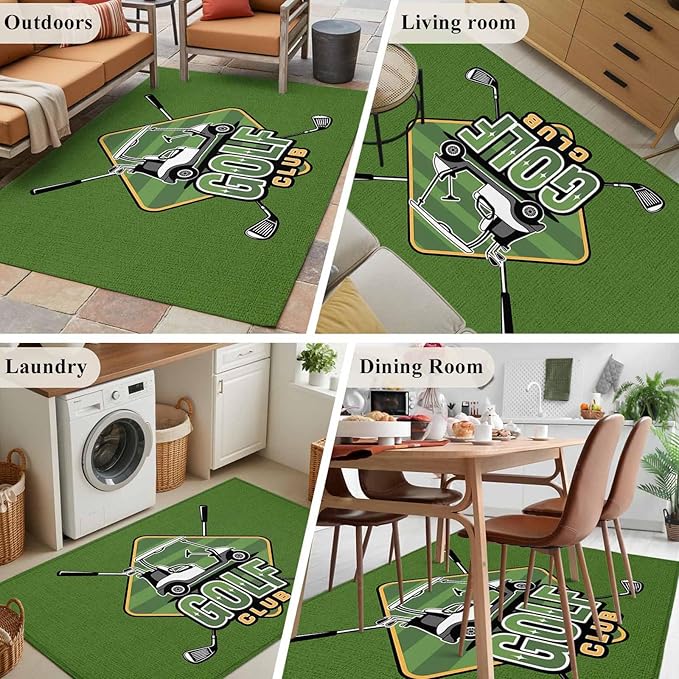 Area Rug 4x6ft, Golf Club Sports Washable Rugs for Living Room Bedroom, Green Soft Non-Slip Area Rugs Rectangle Floor Carpet for Dining Room