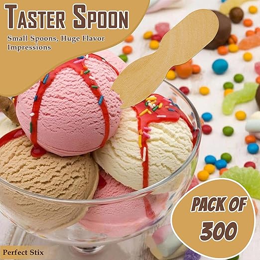 Perfect Stix Wooden Wrapped Taster Ice Cream Paddle Spoon, Paper Wrapped, 3" Length (Pack of 300) Wrapped