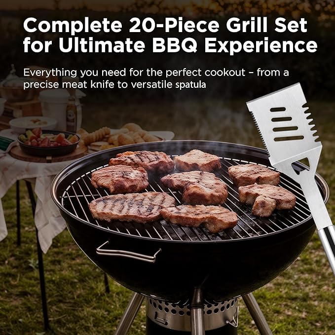 Kaluns Grilling Accessories, Mens Valentines Day Gifts for Him, Heavy Duty Stainless Steel Grill Set BBQ Grill Accessories for Outdoor Grill with Storage Case and Apron, Best Gifts for Men Dad