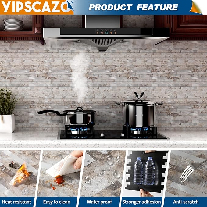 10 - Sheet Peel and Stick Backsplash Wall Tile, PVC Kitchen Backsplash, Stick on Tiles for Backsplash Kitchen (12'' X 12'', Perisa with Metal)