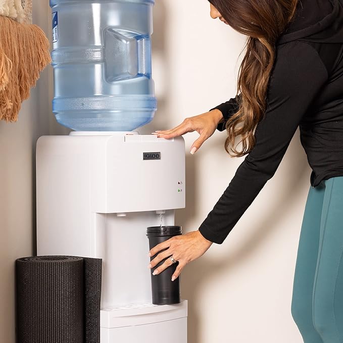 Igloo Top Loading Water Cooler with Removable Drip Tray & Energy-Saving Features- Water Tower with Hot & Cold Temperature Settings- Water Dispenser Fits 3 & 5-Gallon Jugs with Child Safety Lock- White