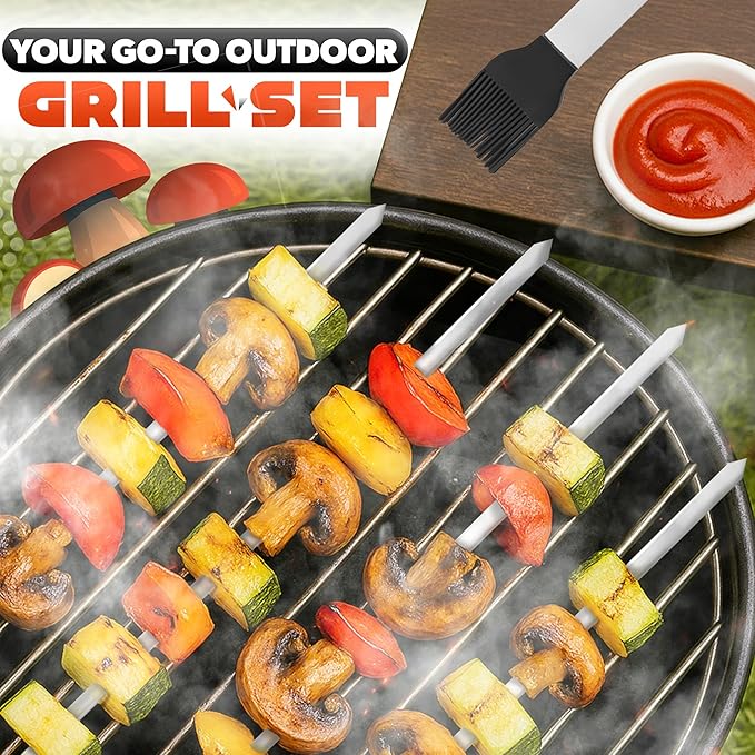 27 Pcs Grill Set for Outdoor Grill – Durable Stainless Steel Barbecue Tool Sets with Case, Thermometer & Mitt – Birthday Ideas for Men, Grill Accessories for Backyard BBQ & Cooking