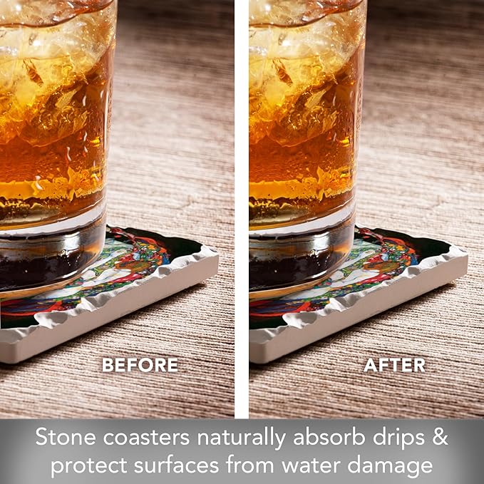Thirstystone Gustav Klimt 4 Pack Assorted Tumbled Tile Stone Coasters with Protective Cork Backing Manufactured in The USA Absorbent Easily Wipes Clean