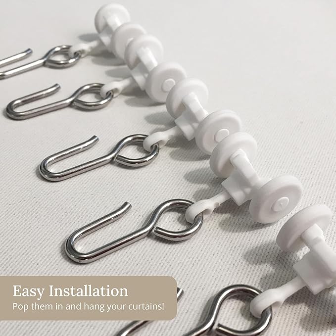 Room/Dividers/Now Curtain Track Hooks 20 Pack - Durable Ceiling Track Roller Hooks for Curtains - Smooth Glider Curtain Tracks Rollers for Dividers or Closet Use - White Plastic and Steel Construction
