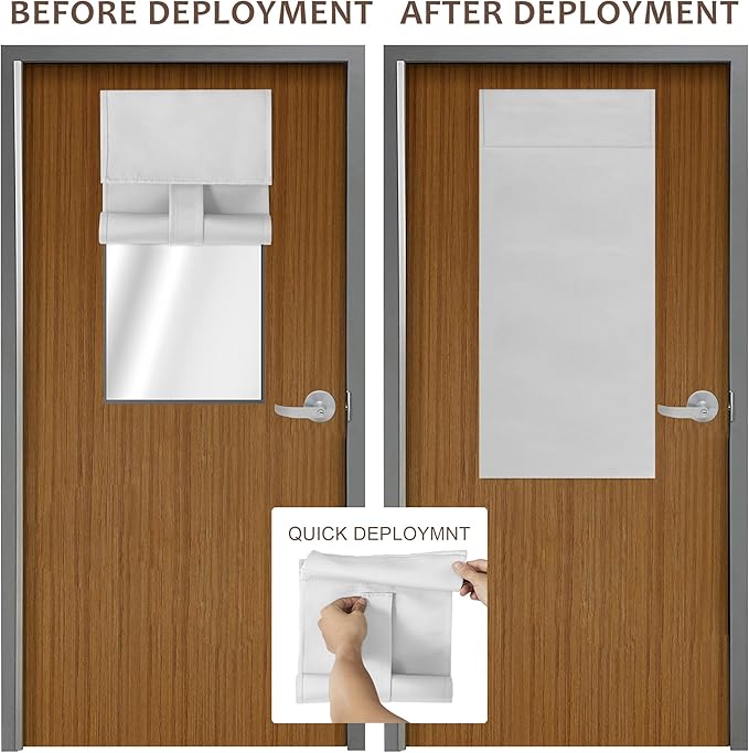 Classroom Door Window Cover,Blackout Shades for Classroom Windows and Doors，Privacy,Room Darkening Design Blocks Views, Classroom Window Cover Lockdown. (10W x 30L Inches, 1 Panel,Greyish White).