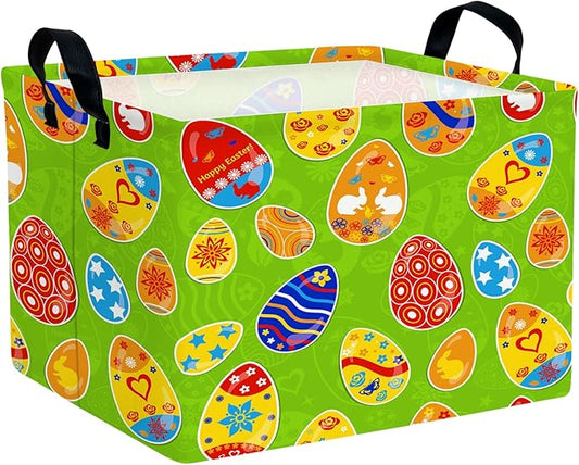 Large Rectangular Cute Kid Easter Basket Empty Bunny Eggs Easter Basket Gift Spring Room Storage Organizer Décor (E-08)