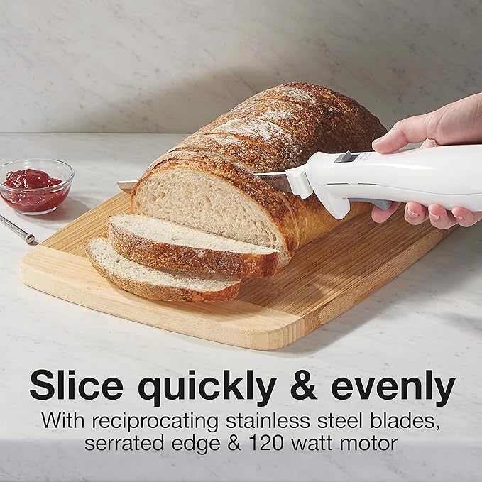 Proctor Silex Easy Slice Electric Knife for Meat Slicing, Poultry, Bread, Crafting Foam and More, Lightweight with Contoured Grip, White, (74312)