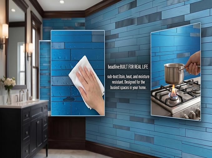 weimeisc 10 Sheets Peel and Stick Backsplash Tile for Kitchen, Self-Adhesive Mosaic Tile, Stick on Bathroom Vanities，Fireplace Décor, Laundry Table (Brushed Blue+Frosted Blue)