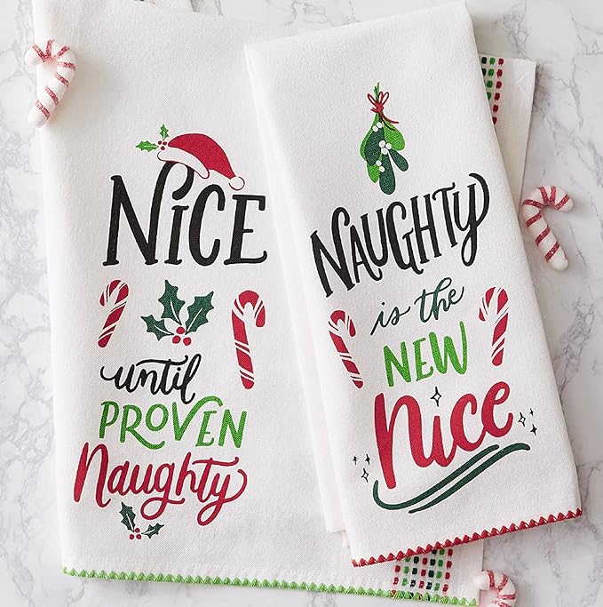 DII Holiday Kitchen Towel Set, Christmas Tea Towels for Baking, Cooking & Entertaining 18x28, Naughty/Nice, 2 Piece