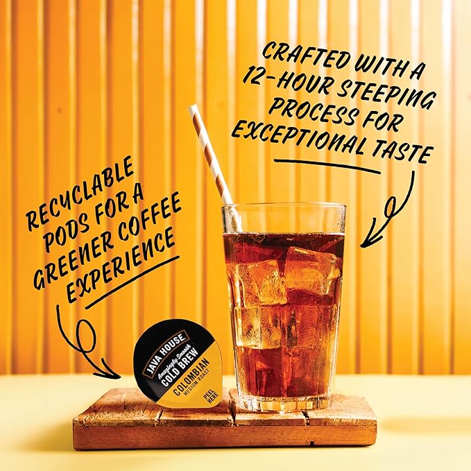 JAVA HOUSE Medium Roast Colombian Cold Brew Capsules, 1.35 Fluid Ounces (12 Count) Peel and Pour, TSA Approved, Travel Friendly Cold Brew, Hot or Iced, Instant Coffee Concentrate