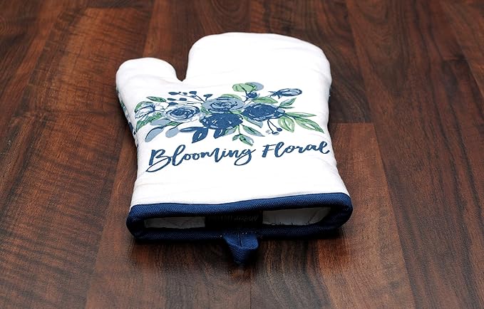 AMOUR INFINI Oven Mitts Set of 1 Quilted Liner with Hanging Loop Non Slip, Heat Resistant, Washable Reusable Oven Mitt (Blooming Floral 7x13 Inches)