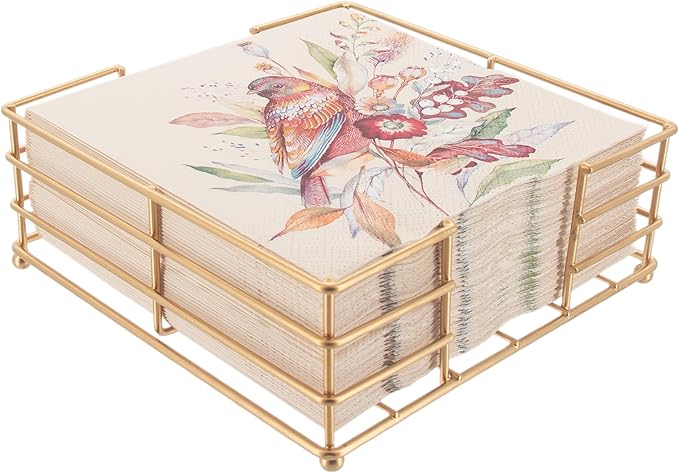 Boston International Paper Napkin Holder Caddy Dispenser for Kitchen Dining Buffet & Bar Countertops, 6.75" x 6.75" (Fits Lunch Size), Gold Metro