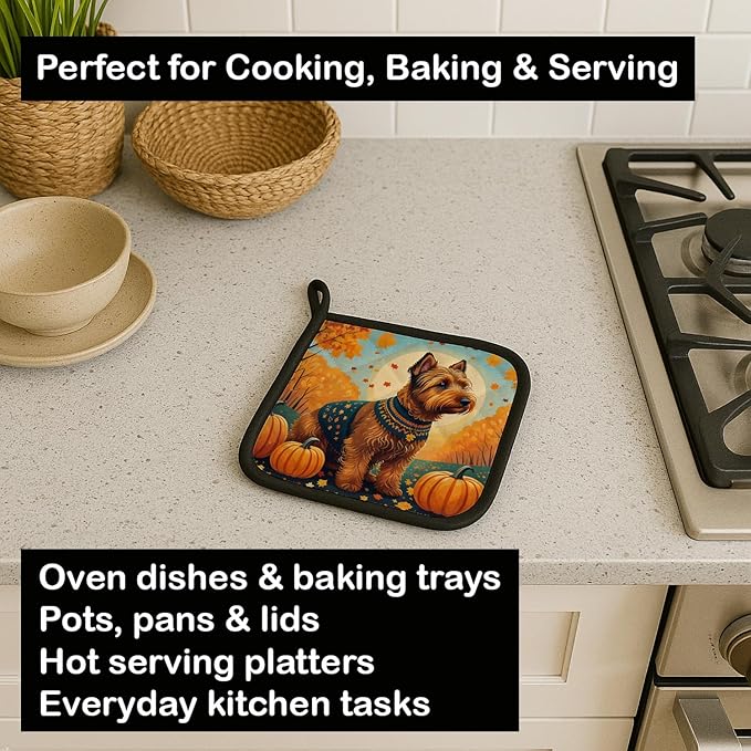 Caroline's Treasures DAC1079PTHD Welsh Terrier Fall Pair of Pot Holders Kitchen Heat Resistant Pot Holders Sets Oven Hot Pads for Cooking Baking BBQ, 7 1/2 x 7 1/2