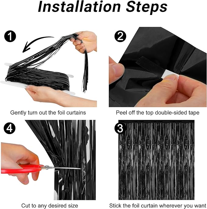 2 Pack 2026 Graduation Party Decorations, 3.28 FT x 7.05 FT Black Backdrop, Metallic Halloween Decorations Photo Backdrop Fringe Curtains Tinsel Backdrop Foil Streamer, Grad Party Supplies