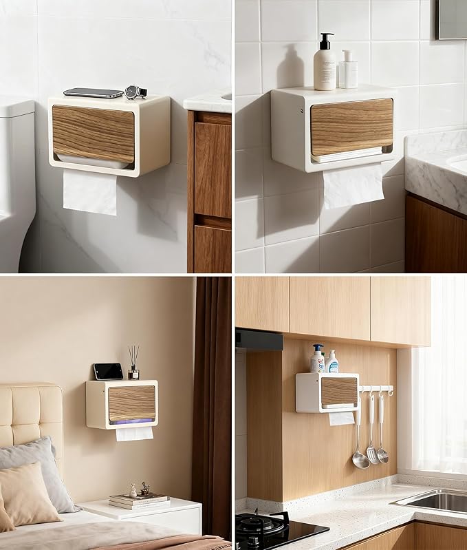 DPB Paper Towel Dispenser Wall Mount, No Drilling Required, Bathroom Paper Towel Holder with Lid, for Home and Commercial, Bathroom Kitchen (White)