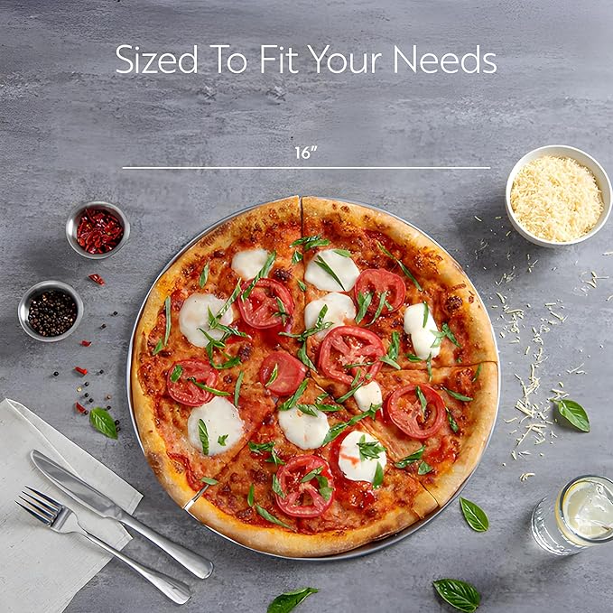 Restaurantware Met Lux 16 Inch Commercial Pizza Pan 1 Coupe Style Pizza Cooking Tray - Heavy-Duty 18-Gauge Aluminum Round Baking Tray Oven-Baking For Pizzas & More
