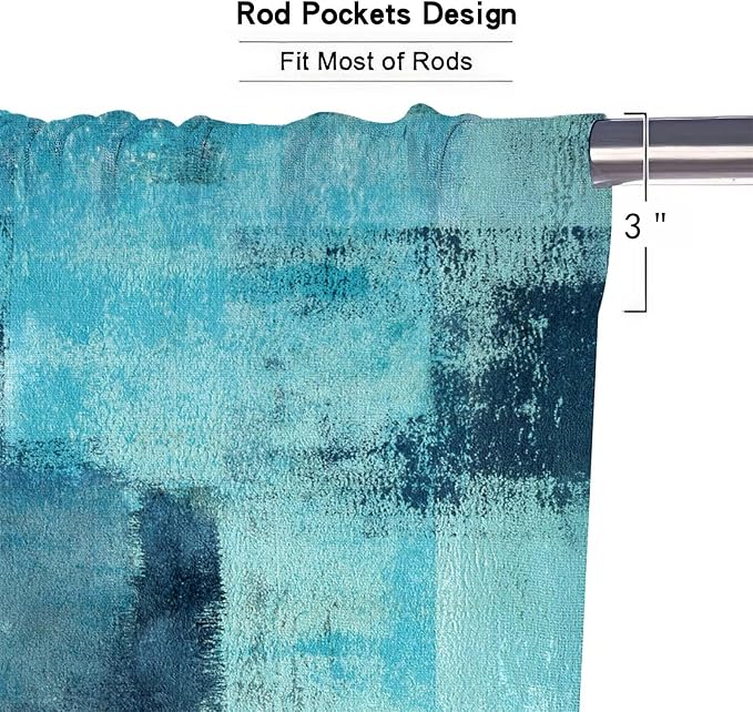MCALK Turquoise Kitchen Curtains Tiers Set 2 Piece for Windows Grey Kitchen Window Curtains Set,Modern Abstract Art Valances for Living Room(24" Tiers Set)