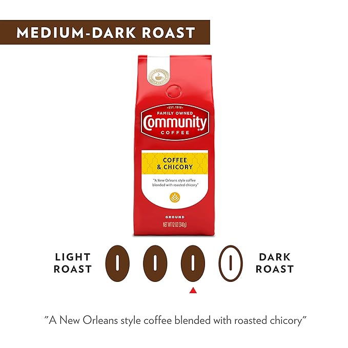 Community Coffee Coffee and Chicory Blend 16 Ounce, Medium Dark Roast Ground Coffee, 16 Ounce Bag (Pack of 4)