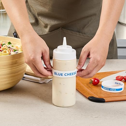 Restaurantware Silicone Squeeze Bottle Band 10 Count 2.75 Inch Dishwasher Safe Condiment Identification Band, Blue Cheese White Non-Slip Label Band for Condiment Labeling at Restaurants, Food Trucks