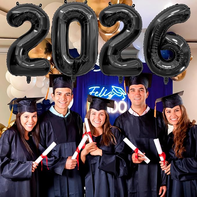 2026 Balloons New Years Decorations - 40" Large 2026 Black Foil Number Balloon New Years Eve Party Supplies Graduation Balloons Class of 2026 Happy New Year Birthday Anniversary Graduation Decorations