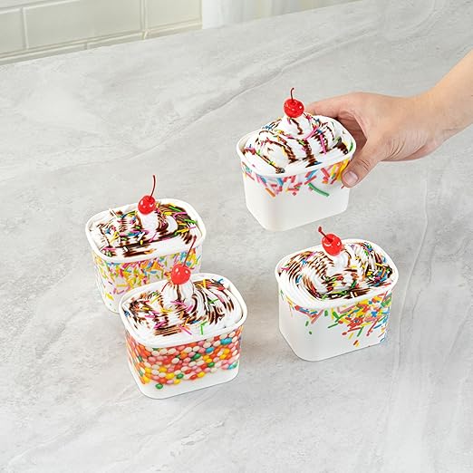 Restaurantware Paper Cups 200 Count 12 Ounce Square Disposable Ice Cream Containers, Leak-Resistant Paper Dessert To Go Cups, Hot And Cold Food, Durable Assorted Sprinkles Design