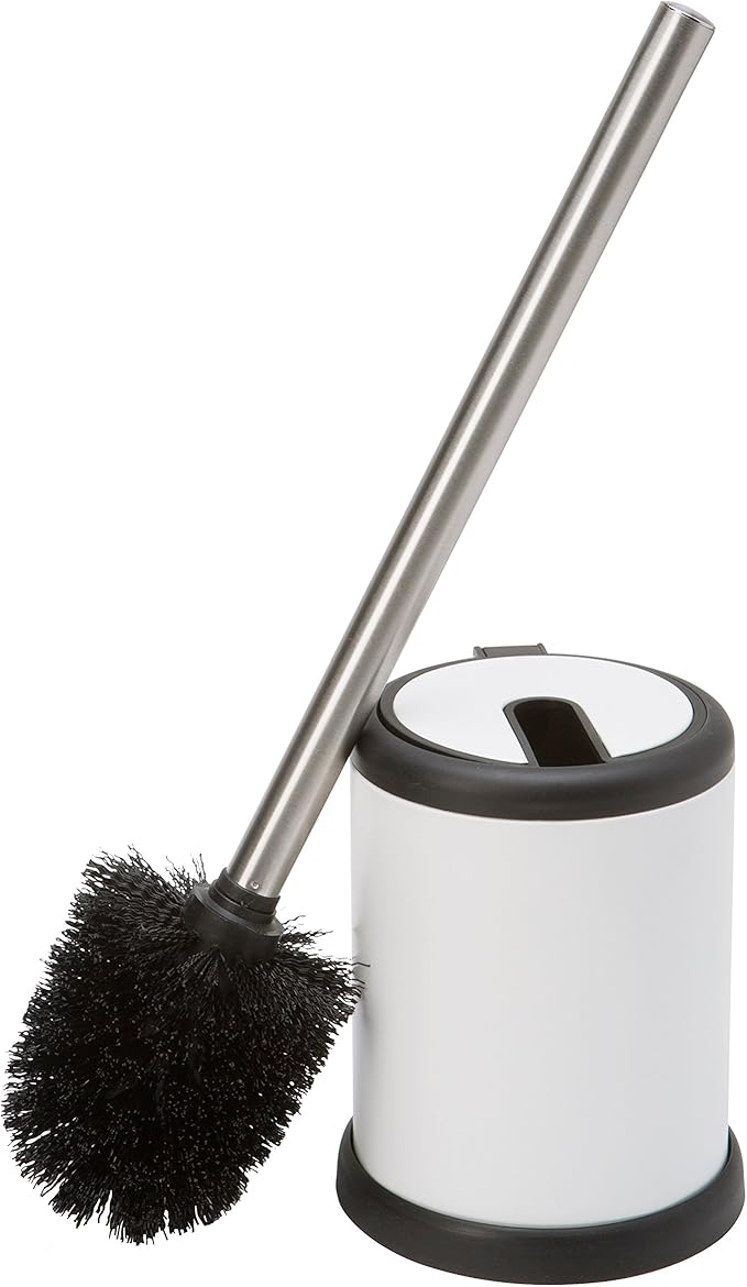 Bath Bliss Toilet Brush and Holder | Self Closing Lid | 360 Degree Brush Head | Bathroom Cleaning | Compact Size | Storage and Organization | White