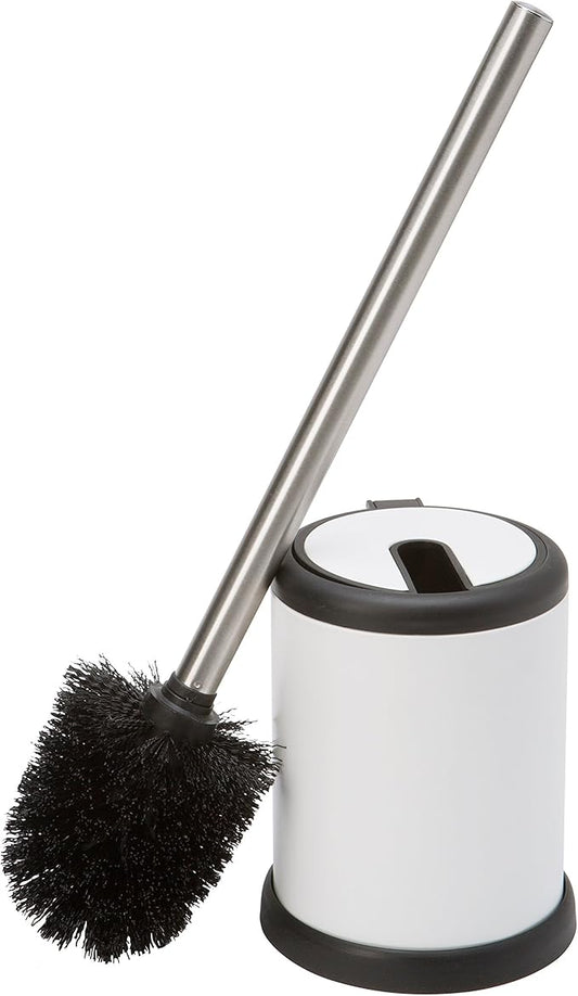 Bath Bliss Toilet Brush and Holder | Self Closing Lid | 360 Degree Brush Head | Bathroom Cleaning | Compact Size | Storage and Organization | White