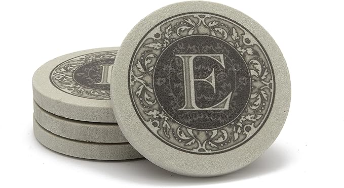Thirstystone Monogram Letter E Natural Sandstone Coaster 4 Pack Manufactured in The USA Decorative Absorbent Easily Wipes Clean