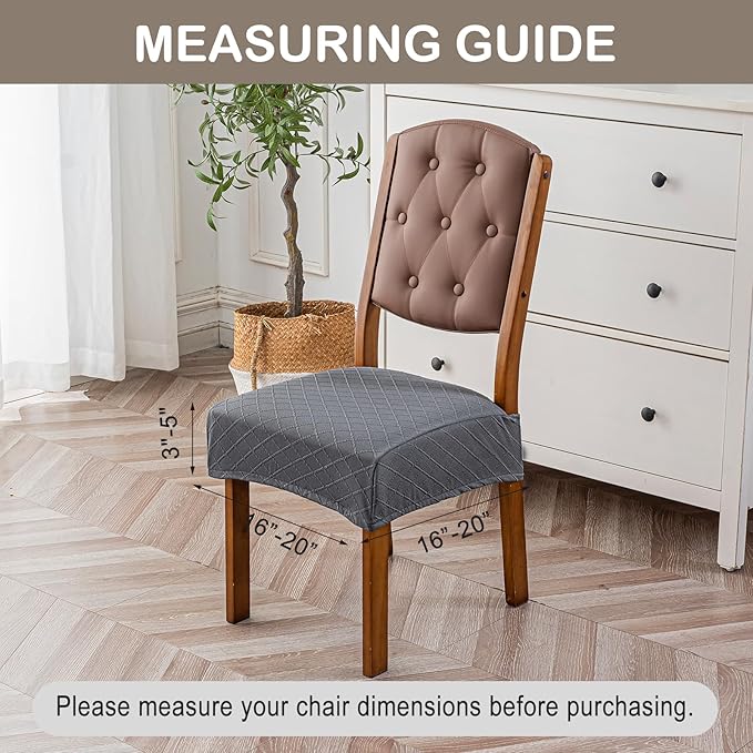 Genina Waterproof Seat Covers for Chairs,Set of 4 Dining Room Chair Seat Covers for Kitchen,Stretch Jacquard Removable Washable Dining Chair Slipcovers Protectors with Rear Covers, Dark Grey