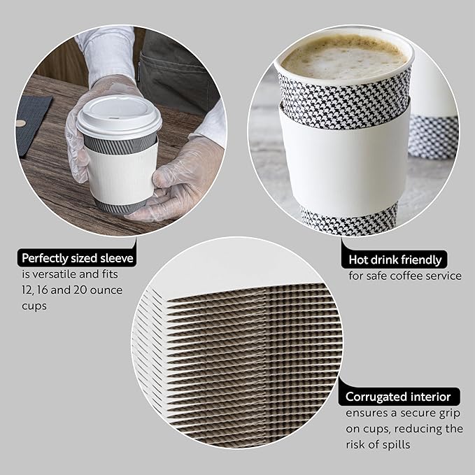 Restaurantware SLEEVES ONLY: Restpresso 5.1 x 2.8 Inch Coffee Cup Sleeves 50 Corrugated Hot Cup Sleeves - Disposable Heat-Tolerant White Paper Disposable Coffee Sleeves Secure Grip