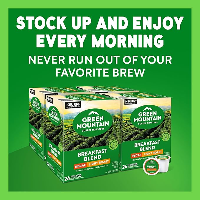Green Mountain Coffee Breakfast Blend Decaf Keurig Single-Serve K-Cup pods, Light Roast Coffee, 96 Count