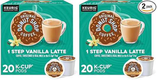 The Original Donut Shop Vanilla Latte,-Serve Keurig K-Cup Pods,Flavored Coffee,20 Count (Pack of 2)