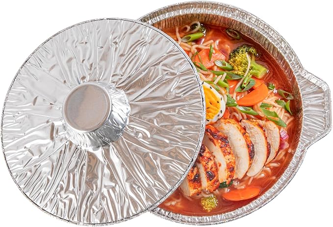 Foil Lux 60 Ounce Pans And Lids, 10 Disposable Pots With Lids - Oven-Ready, Stove Compatible, Aluminum Foil Baking Pans, Freezable, For Outdoor Camping, Vacation, Picnic, And More - Restaurantware