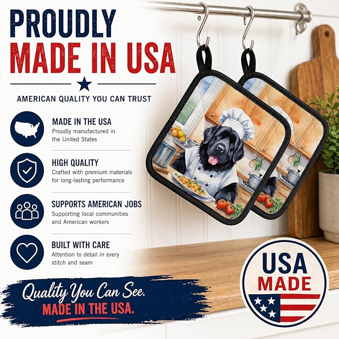 Caroline's Treasures Newfoundland The Chef Pair of Pot Holders Kitchen Heat Resistant Pot Holders Sets Oven Hot Pads for Cooking Baking BBQ, 7 1/2 x 7 1/2