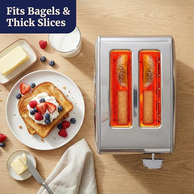 Elite Gourmet 2-Slice Toaster with Digital Countdown, Extra-Wide Slots for Bagels & Thick Bread, One-Touch Presets, Stainless Steel, Defrost/Reheat/Cancel