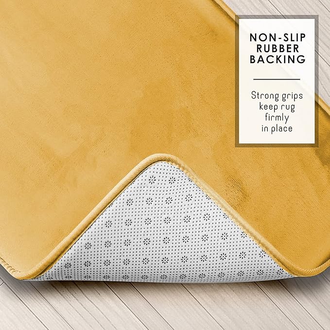 Clara Clark Bathroom Rugs, Velvet Memory Foam Bath Mat, Non-Slip, Machine Washable Bath Rugs - Dries Quickly, Ultra Soft Plush Bath Mats for Bathroom, 20 x 32, Camel Gold