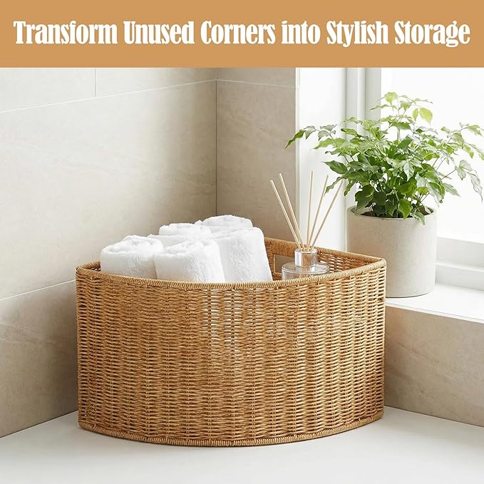 Corner Storage Basket Triangle Storage Box Lightweight with Handle Space Saving Accessory Organizer for Bathroom Magazines , L
