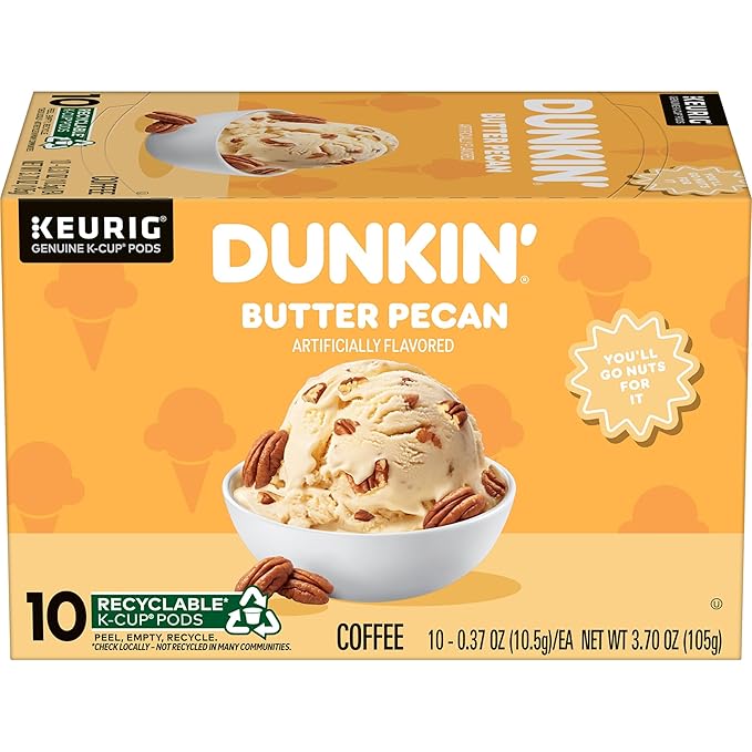 Dunkin’ Butter Pecan Artificially Flavored Coffee, Keurig K-Cup Pods, 10 Count Box