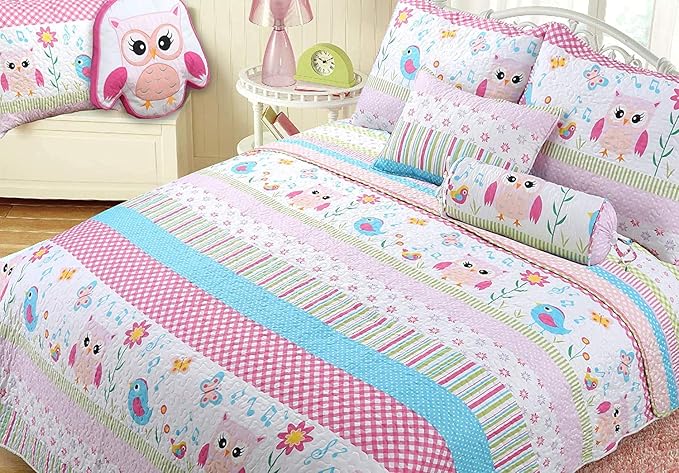 Cozy Line Home Fashions Bird Embroidered Polyester Owl Décor Decor Throw Pillows, Pink, White, Blue, Green, Multi-Color