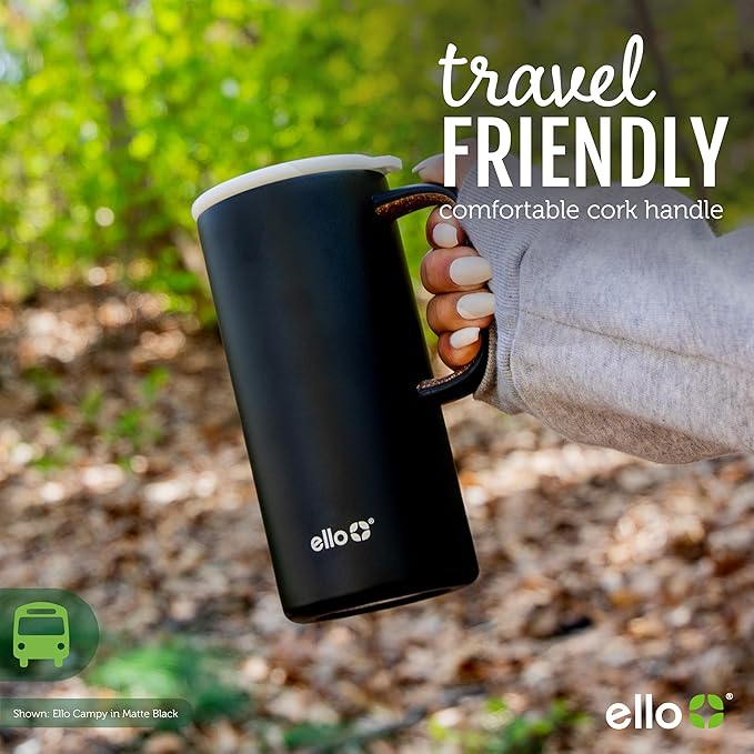 Ello Campy 18oz Stainless Steel Travel Mug with Handle and Leak Proof Lid | Vacuum Insulated Coffee Cup for Hot or Cold Drinks | Reusable, BPA Free | Gift for Coffee Lovers, Pink Satin
